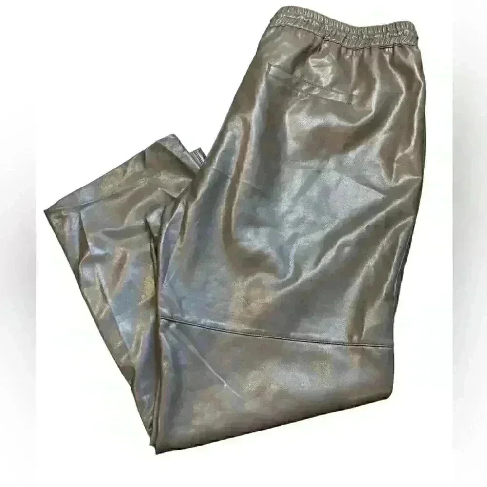 Dex Womens Faux Leather Elastic Waistband Drawstring Pull-On Pants Brown NWT